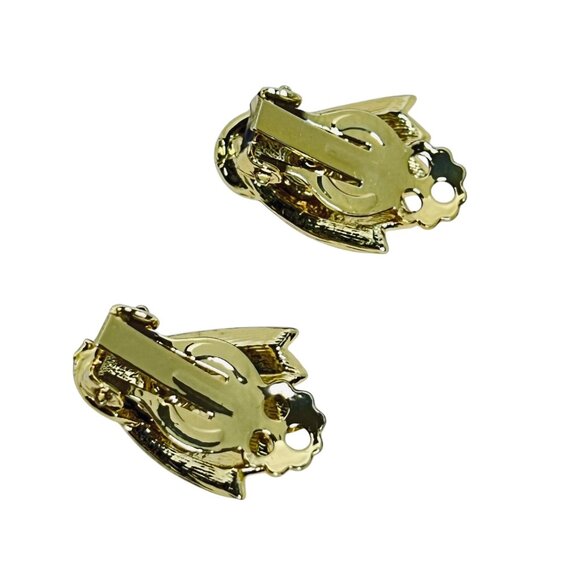 Vintage Gold Tone Flower Brooch With Flower Petal Clip On Earrings (5722) - Picture 8 of 9